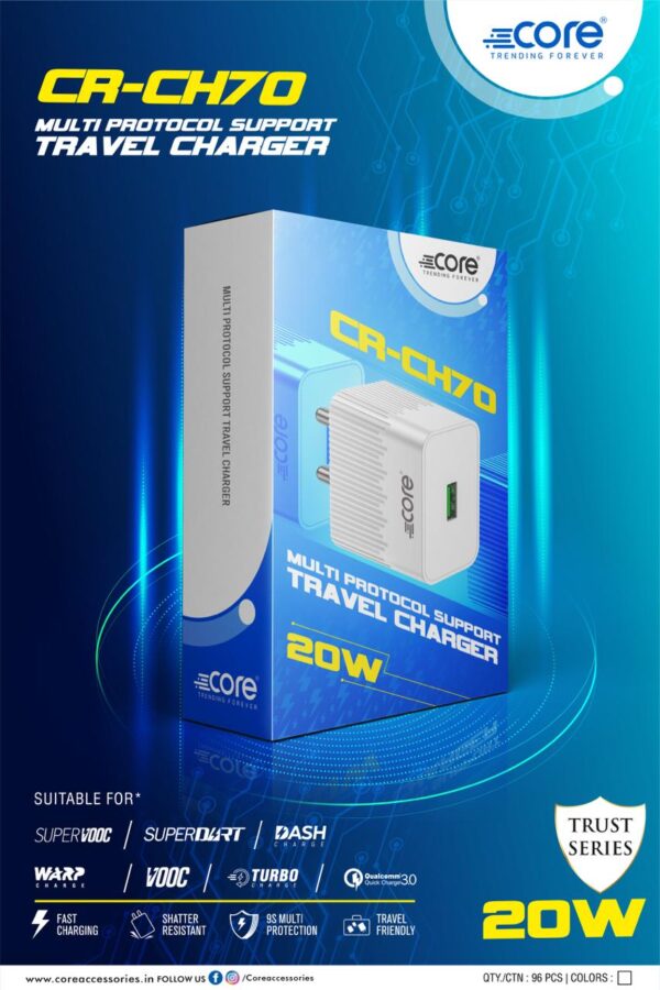 Core CR-CH70 20W Multi-Protocol Travel "TYPE C" Charger